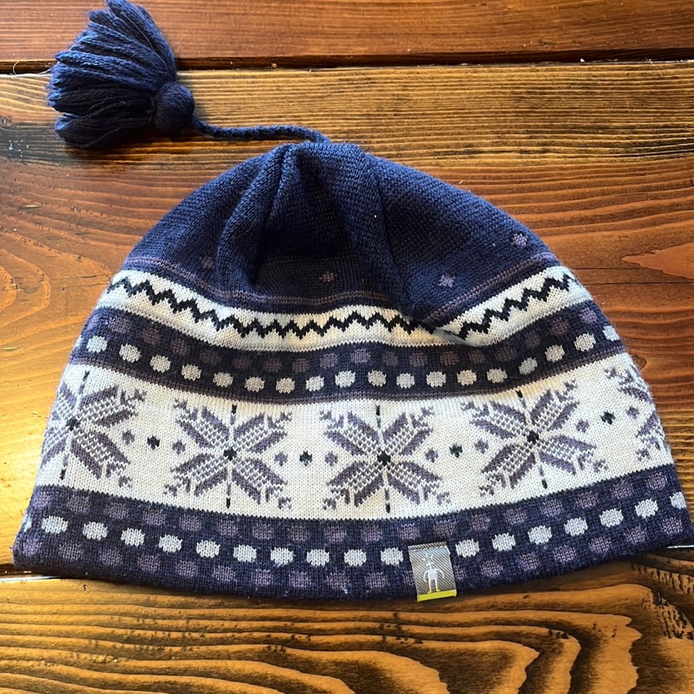 Smartwool Navy White Purple Pom Hat